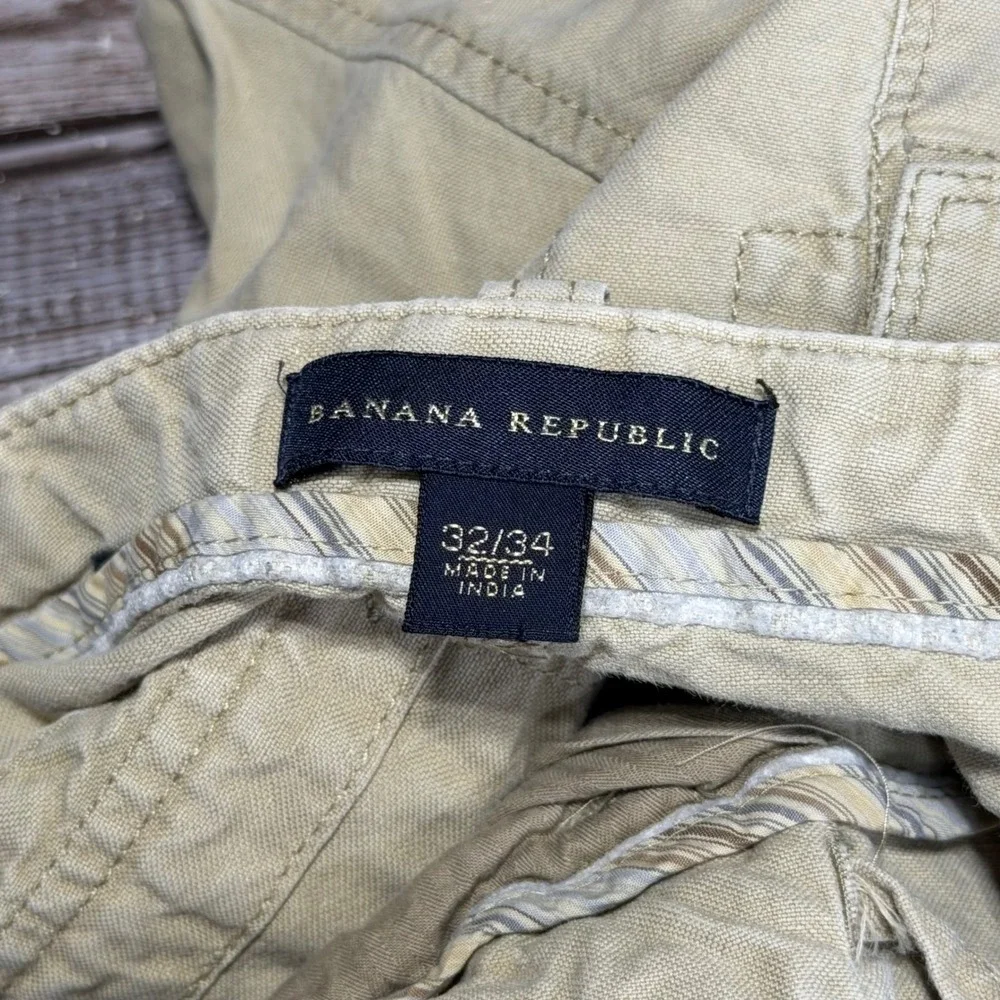 Banana Republic Heritage Pants Mens 30x30 Actual Tan Linen Straight Leg Casual